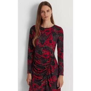 Lauren Ralph Lauren Women's Red/Black Paisley Jersey Dress M
